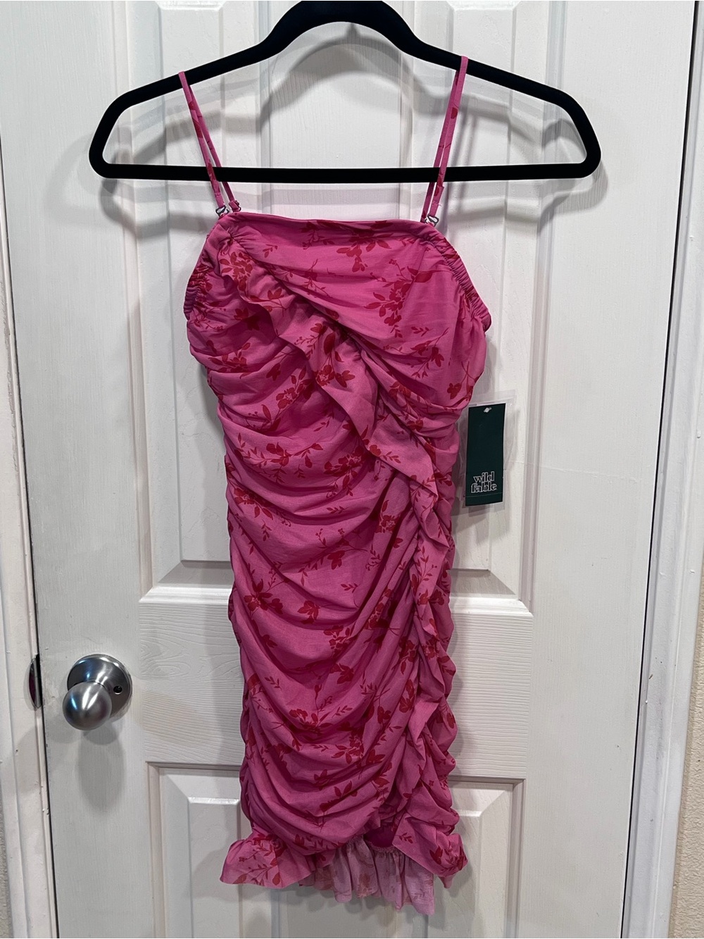 Wild Fable Pink Floral Ruched Mini Dress Size XS